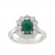 Pre Owned 18ct White Gold Emerald and Diamond Cluster Ring ZB879